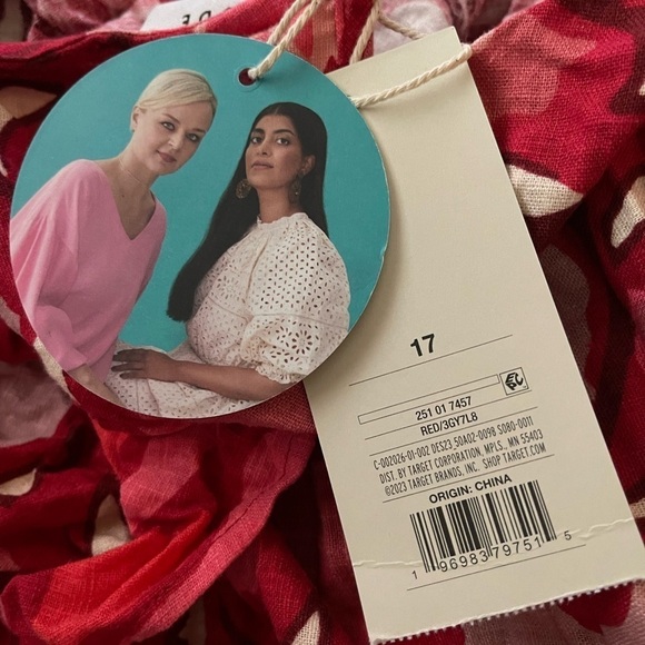 RHODE x Target Red Bat Sleeve Floral Linen Blend Midi Dress Size 17 NWT - Picture 14 of 15